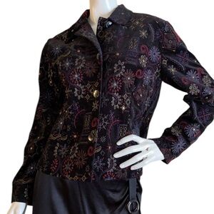 NWOT Chico’s Black Velvet Embroidered Studded Jacket M